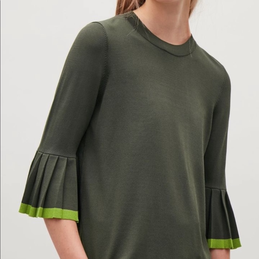 COS Olive Green Long Sleeve Top with Lime Trim